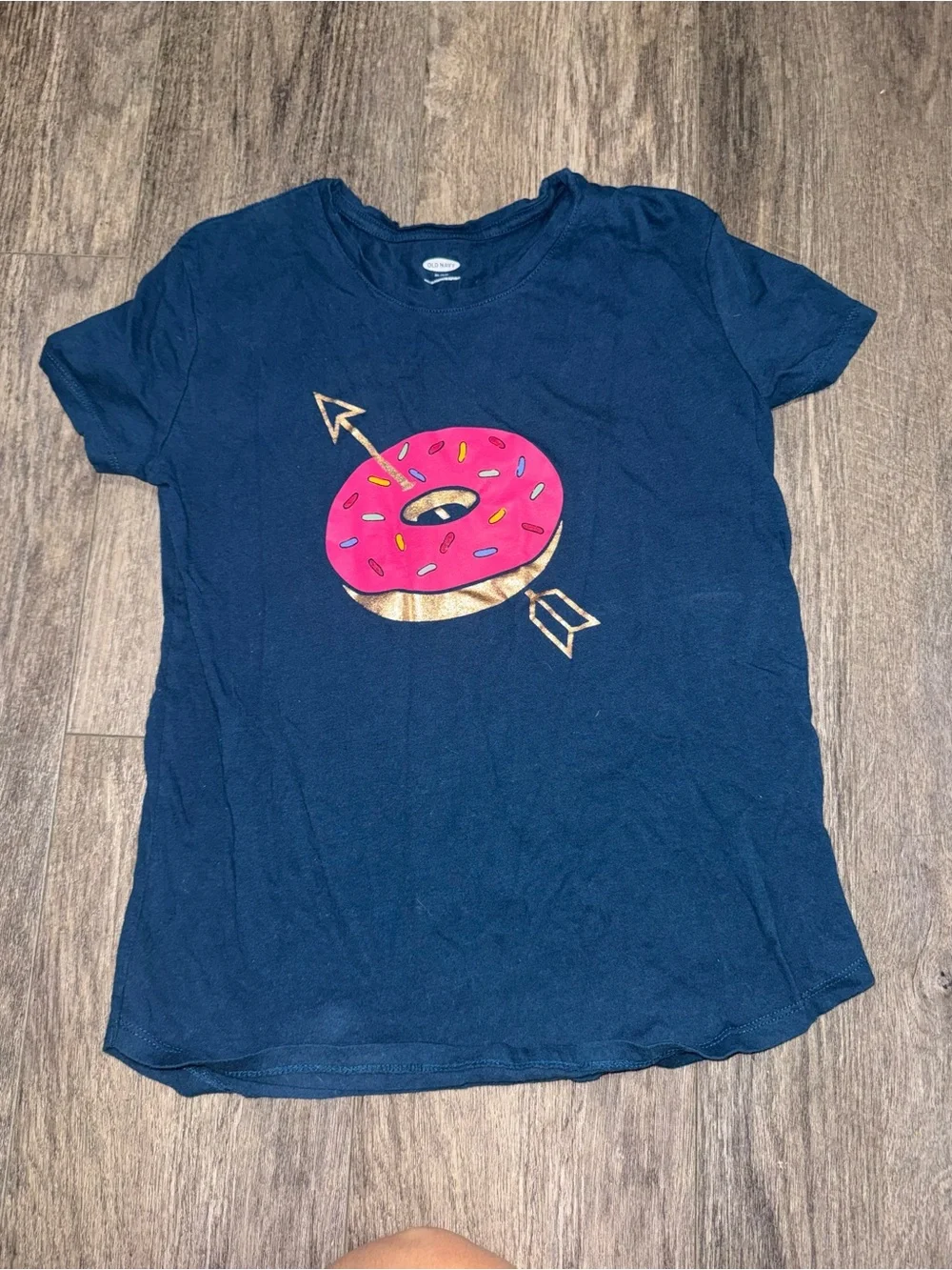 Old Navy Navy Tee with Pink Donut and Gold Arrow Graphic